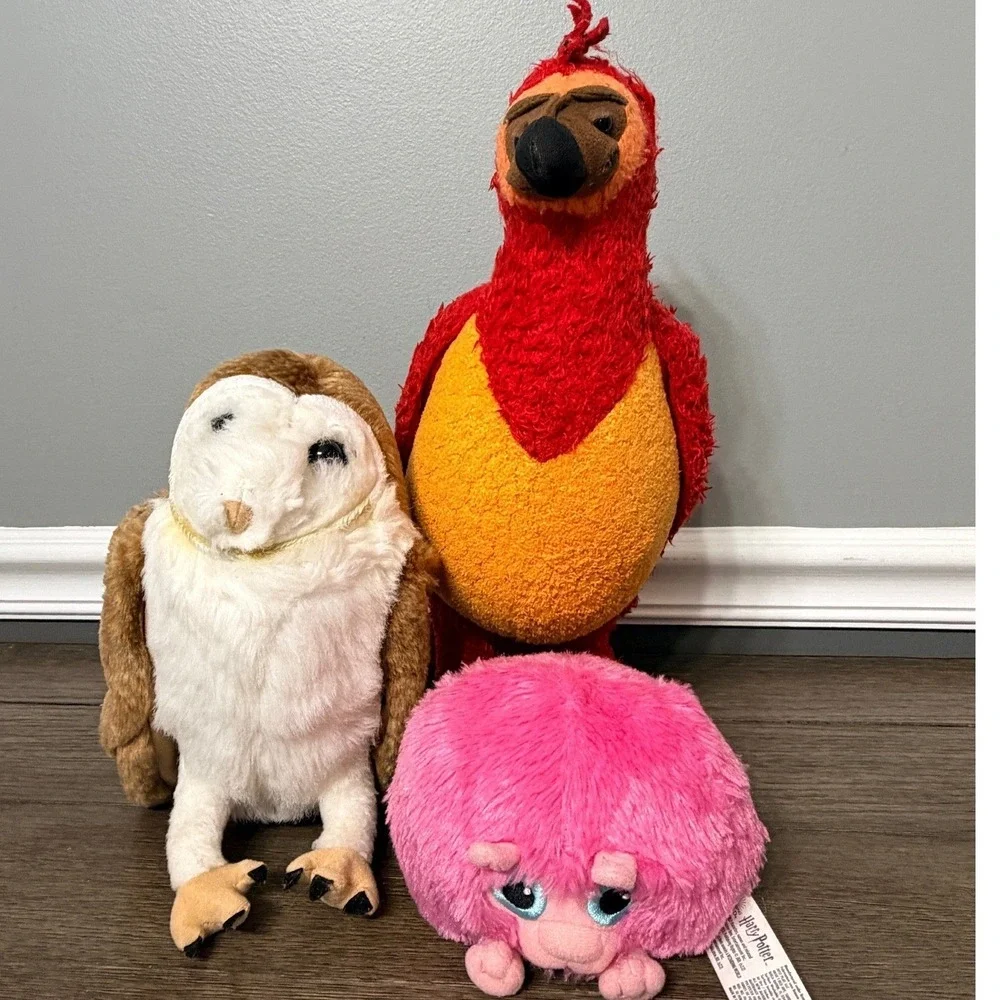 Harry Potter Wizarding World Plush Lot 3 Fawkes Phoenix Barn Owl Pygmy Puff 2015